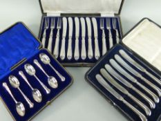 THREE CASED SETS OF FLATWARE, comprising six teaspoons, London 1915; six pistol handled fruit