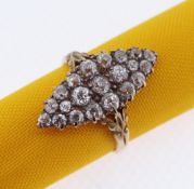 18CT GOLD MARQUISE DIAMOND ENCRUSTED RING, set with twenty-one old European cut diamonds of