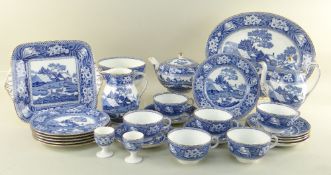 WEDGWOOD BONE CHINA TEA & COFFEE SET, printed in blue with fallow dear, including teapot, coffee