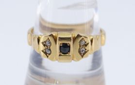 18CT GOLD SAPPHIRE & DIAMOND RING, ring size T / U, 4.9gms, in black square ring box Condition