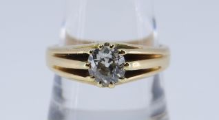 18CT GOLD SINGLE STONE DIAMOND RING, the old European cut stone 0.7cts approx., ring size U, 7.8gms,