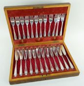 CASED CANTEEN OF IRISH SILVER FISH KNIVES & FORKS FOR TWELVE, J. Morton, Dublin 1903, bright -cut