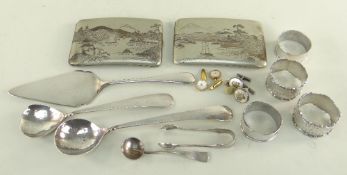 ASSORTED SILVER including two Japanese silver and soft metal cigarette case, decorated with Mt. Fuji