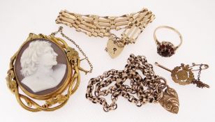 GROUP OF JEWELLERY, including 9ct gold and garnet cluster dress riing, gross wt. 3.8g, 9ct gold