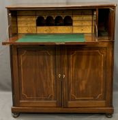 REGENCY MAHOGANY SECRETAIRE CHEST with boxwood stringing, the upper drop-down drawer front opening
