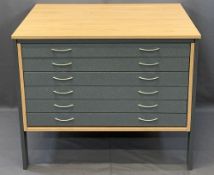 MODERN ARCHITECTS/ARTISTS PLAN CHEST, lightwood limed oak with steel frame and six granite effect