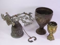 WEATHERED BRASS FIGURAL GUARDIAN ANGEL WALL MOUNTED DOORBELL, Regency brass finial and a chased