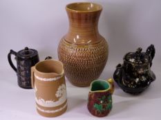 MINTON MAJOLICA JUG, Stamped '30 553' with snail handle, 12cms H, Copeland stoneware jug,