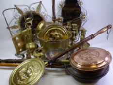 BRASSWARE, A COLLECTION to include jam pan, candlesticks, warming pans and mirrors ETC