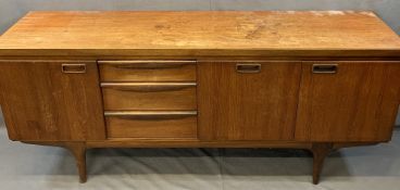 GREAVES & THOMAS MID-CENTURY LONG TEAK SIDEBOARD, dark oak Priory style gate leg table and three