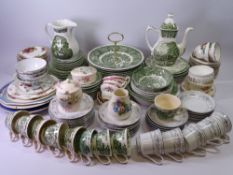 J BROADHOUSE IRONSTONE GREEN & WHITE DINNERWARE and other, also Foley china Montrose teaware,