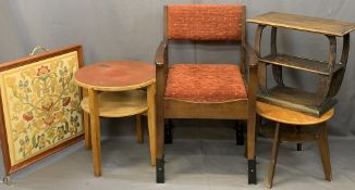 VINTAGE & LATER FURNITURE PARCEL, FIVE ITEMS to include a modern tapestry firescreen, two circular