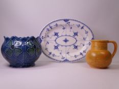 ROYAL COPENHAGEN OVAL PLATTER, 30cms L, baroque planter and a Studio pottery single handled jug
