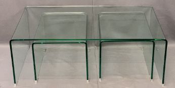 ULTRA MODERN HEAVY GLASS SET OF THREE TABLES, 40cms H, 108.5cms W, 60cms D the largest