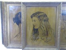 MARCUS STONE nine black and white colour wash portraits, possibly for book illustrations, each