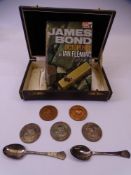 HONG KONG KENNEL CLUB SILVER & BRONZE MEDALLIONS and two teaspoons, Pan books, James Bond