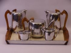 PICQUOT WARE FIVE PIECE TEA & COFFEE SERVICE on serving tray