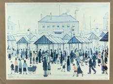 L S LOWRY print - 'Market Scene', 22.5 x 30cms
