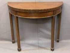 VICTORIAN MAHOGANY FOLDOVER CARD TABLE with boxwood line inlay on square supports and spade type