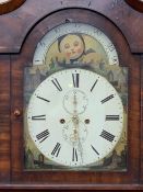 VICTORIAN MAHOGANY MOON FACE DIAL LONGCASE CLOCK, the arched top dial with castle and ruin painted