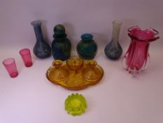 MEDINA TYPE FROSTED GLASSWARE, Cranberry and Ruby, Art Deco and other glassware