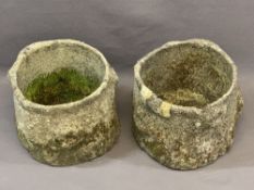 TWO RECONSTITUTED STONEWARE PLANTERS, 25cm heights, 30cm diameters