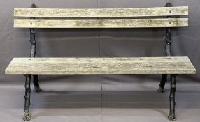 VINTAGE WOODEN SLATTED GARDEN BENCH on cast branch style supports, 84cms H, 152cms L, 58cms