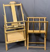 MODERN METAMORPHIC LIGHTWOOD EASEL & A PORTFOLIO STAND, 127 x 63cms, part open and 84 x 56cms