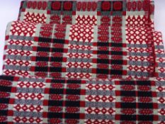 VINTAGE WELSH WOOLLEN BED BLANKET, Burgundy and Black reversible pattern, 210 x 182cms