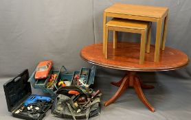 OCCASIONAL TABLES (3), power and other tools and a plastic model motor car made in France, 49.5cms