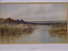 ALBERT PROCTER 1864 - 1909, watercolour 1896 - Marshland with distant gulls in flight, 27 x 46cms