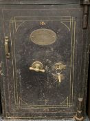 VINTAGE CAST IRON SAFE WITH KEYS, Cartwright & Son makers label, 70.5cms H, 50cms W, 46cms D