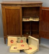 EARLY 20TH CENTURY MAHOGANY BOW FRONTED GRAMOPHONE RECORD CABINET and approximately 400 plus vintage