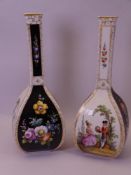 HELENA WOLFSOHN DRESDEN BOTTLE VASES, A PAIR, typical panels of courting couples and floral sprays
