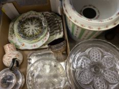 VICTORIAN POTTERY SLOP PAIL, cake comport, decorative wall plates and EPNS ware