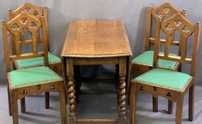 S J WARING & SONS LTD GOTHIC OAK STYLE DINING CHAIRS (4) and a vintage oak barley twist gateleg