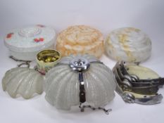 VINTAGE CEILING & WALL LIGHTS GROUP to include Art Deco shell form and chrome ceiling light and four