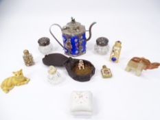 MIXED COLLECTABLES GROUP to include a Black Forest carved watch holder, two silver topped dressing