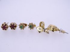 THREE PAIRS OF PRECIOUS STONE EARRINGS, 4.9grms gross