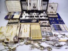 LARGE MIXED QUANTITY OF MAINLY CASED SETS OF TABLE CUTLERY