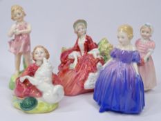 ROYAL DOULTON FIGURINES (5) - Home Again HN2167, Marie HN1370, He Loves Me HN2044, Lydia HN1908