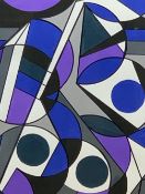 SHAN ECCLES (Emerging Deganwy Artist) - colourful abstract study, blue and purple, 29 x 41cms