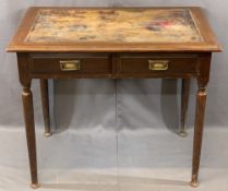 TWO DRAWER WRITING DESK on tapered supports, 92 x 60cms