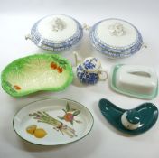 STAFFORDSHIRE TUREENS, 26cms diameter, a 