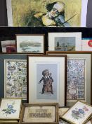 PAINTINGS & PRINTS - a parcel to include MEIRION ROBERTS Eisteddfod maps (2) 1991 and 1992, Bangor