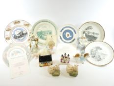 ANGLESEY & OTHER COMMEMORATIVE PLATES including Royal Doulton, Wedgwood, ETC. Also, a bisque piano