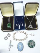 RHIANNON EVANS SILVER 'RED KITE' BROOCH, Celtic style pendant on chain, cubist pendant/earring