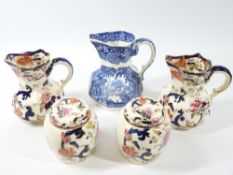 MASONS MANDALAY-a pair of octagonal jugs 11cms tall, a pair of ginger jars, and a Blue & White Vista