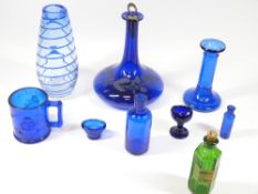 BRISTOL TYPE BLUE & OTHER GLASSWARE, a collection, to include a wheel cut squat decanter and
