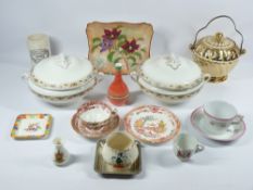 STAFFORDSHIRE TUREENS - a pair with lids, Royal Doulton 'Magnella' plate, Welsh commemorative